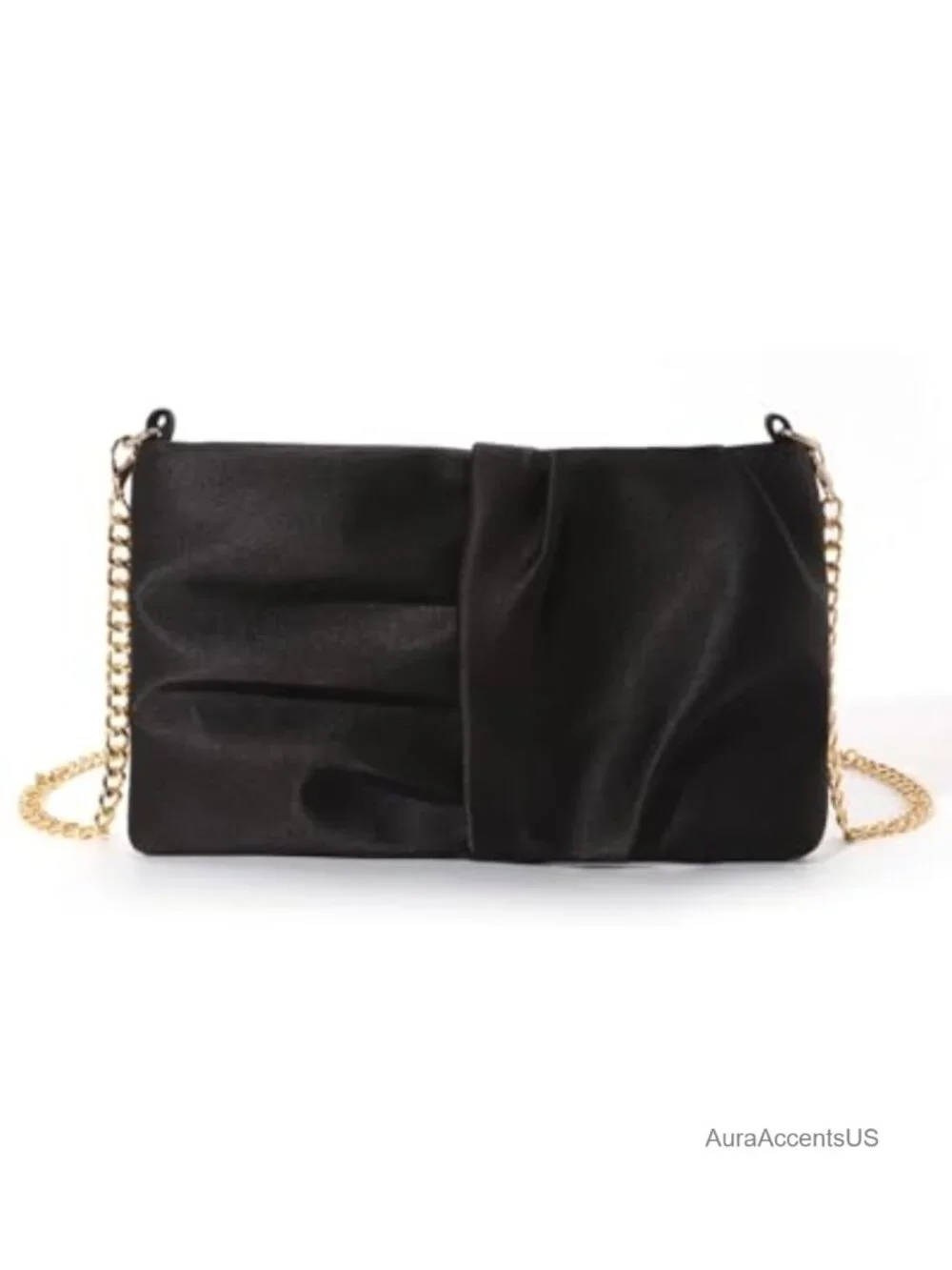 Satin Ruched Evening Clutch with Detachable Chain